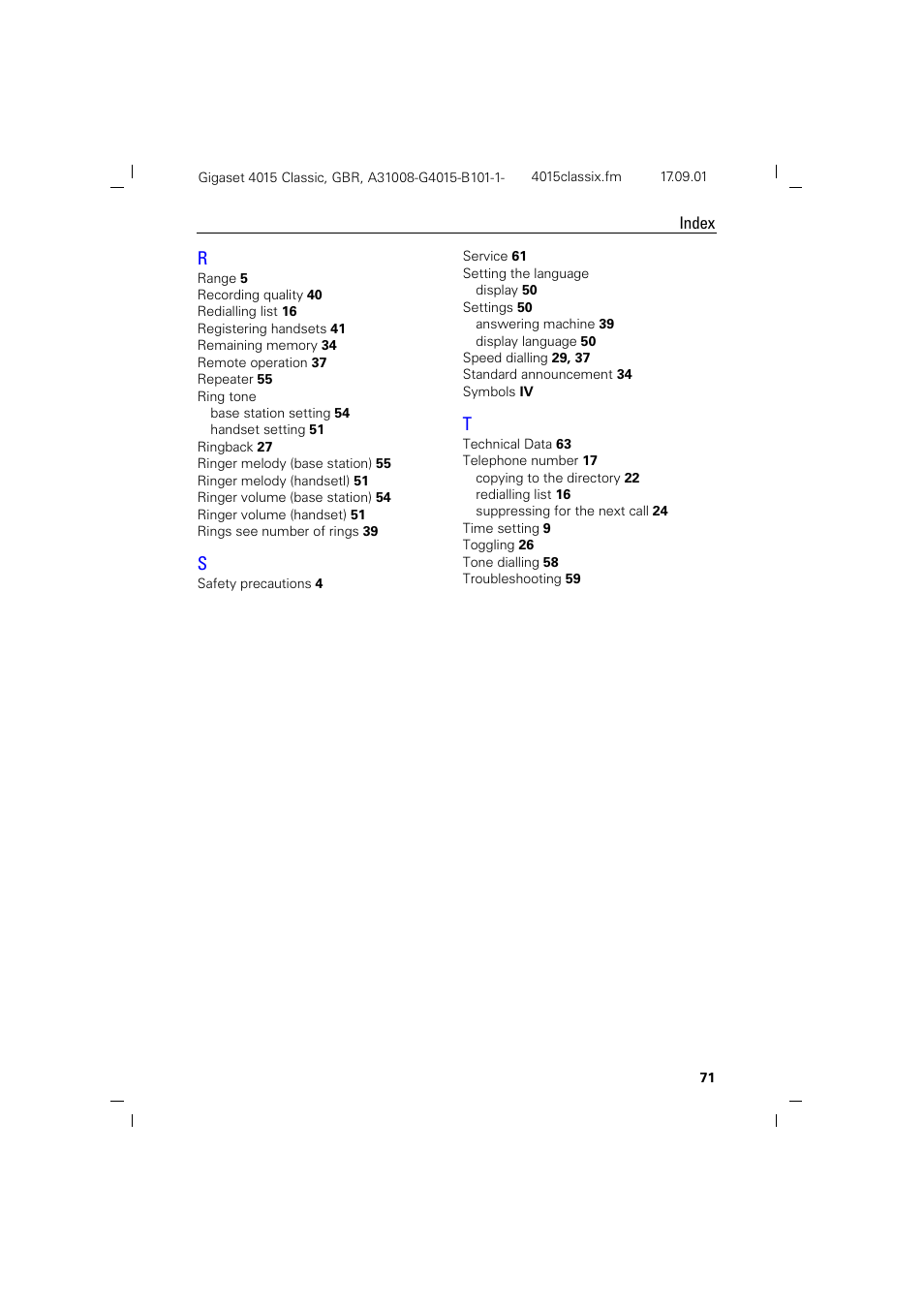 Siemens Gigaset 4015 User Manual | Page 75 / 77