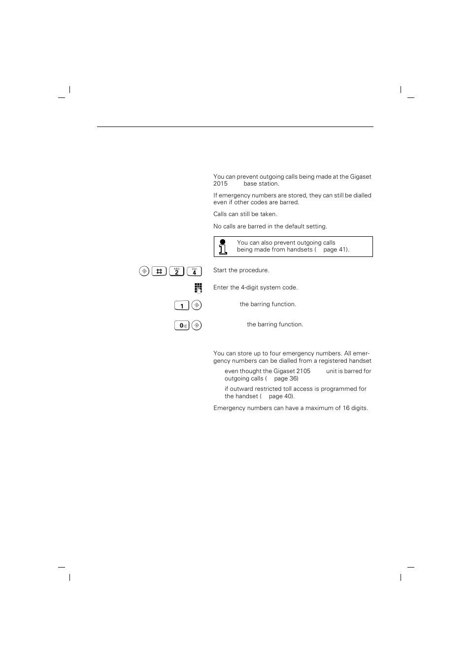 Barring functions on the gigaset 2015 plus | Siemens 2015 User Manual | Page 45 / 88