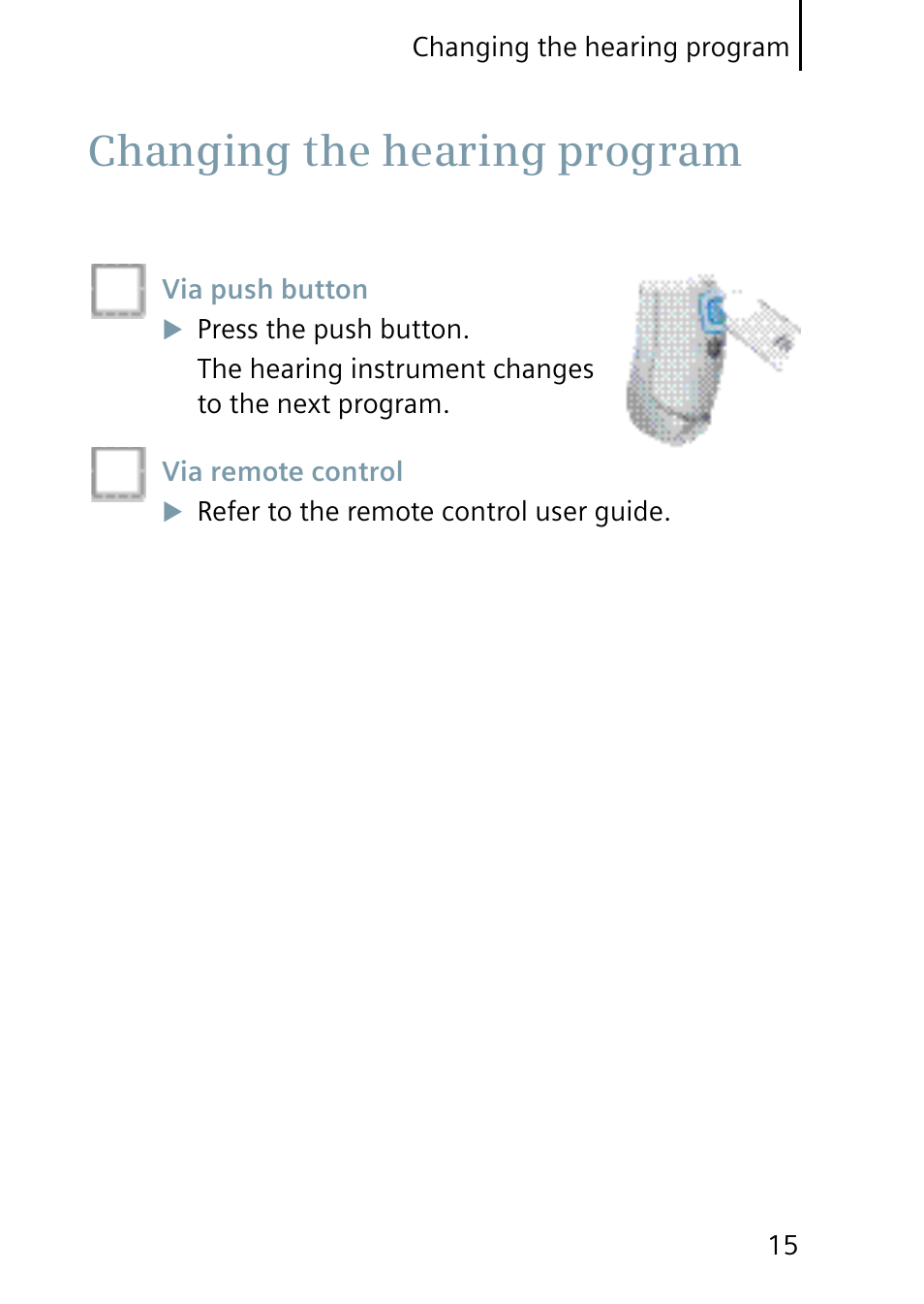 Changing the hearing program | Siemens Pure User Manual | Page 15 / 32