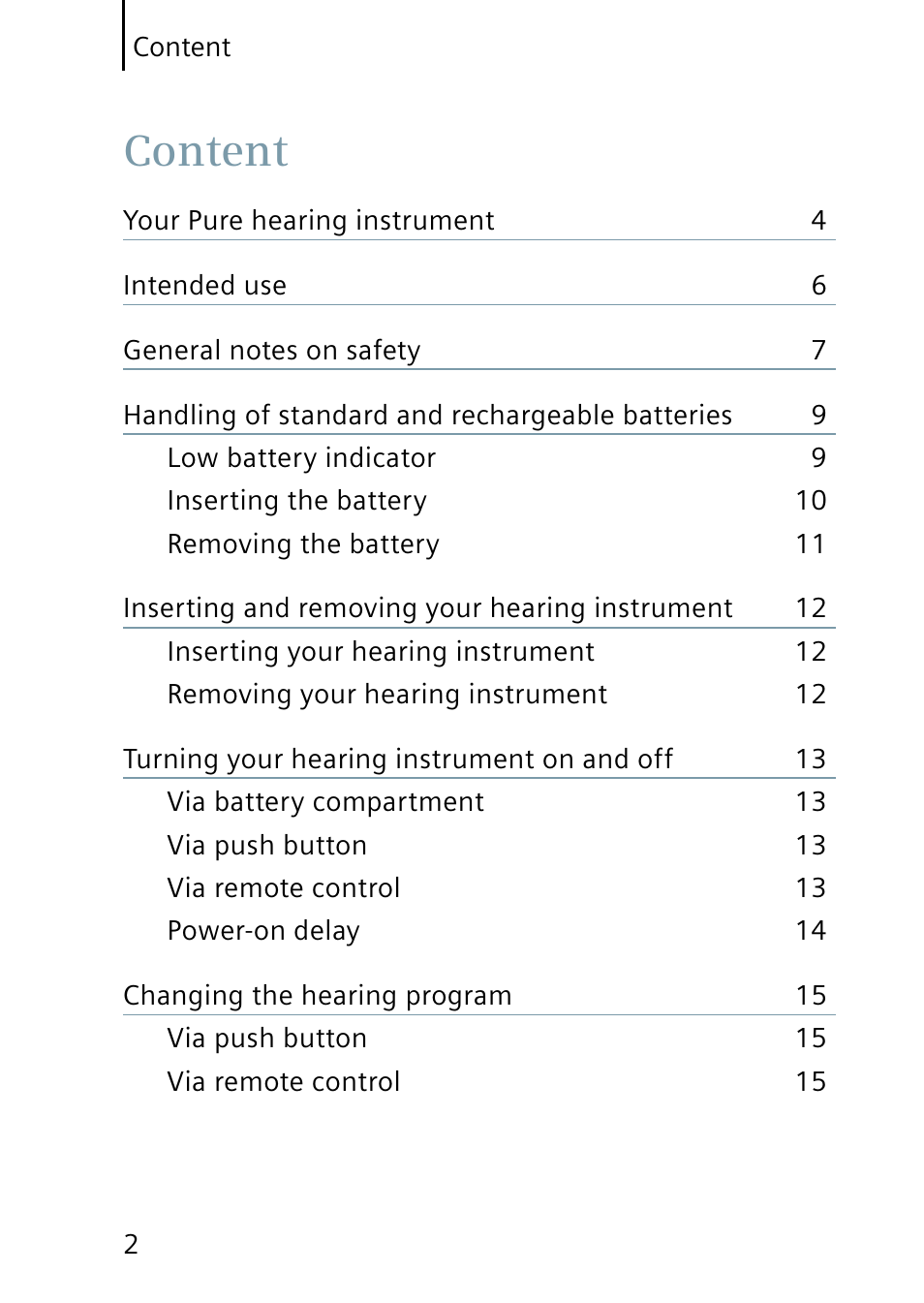 Content | Siemens Pure User Manual | Page 2 / 32