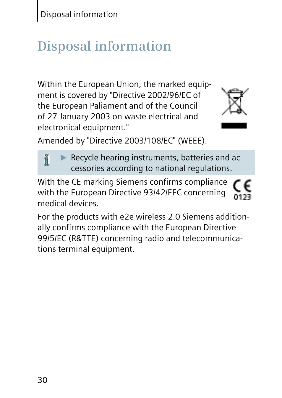 Disposal information | Siemens Pure User Manual | Page 30 / 32