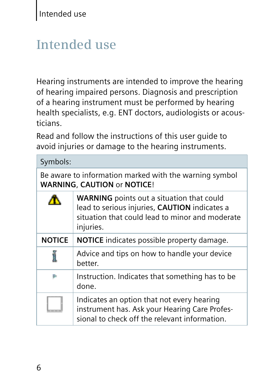 Intended use | Siemens Pure User Manual | Page 6 / 32