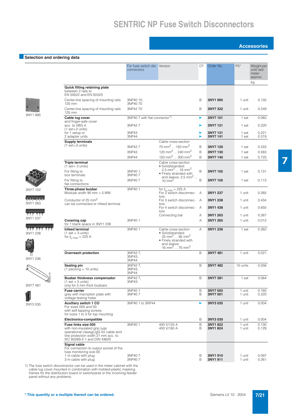 Sentric np fuse switch disconnectors, Accessories | Siemens AC-21A User Manual | Page 21 / 50