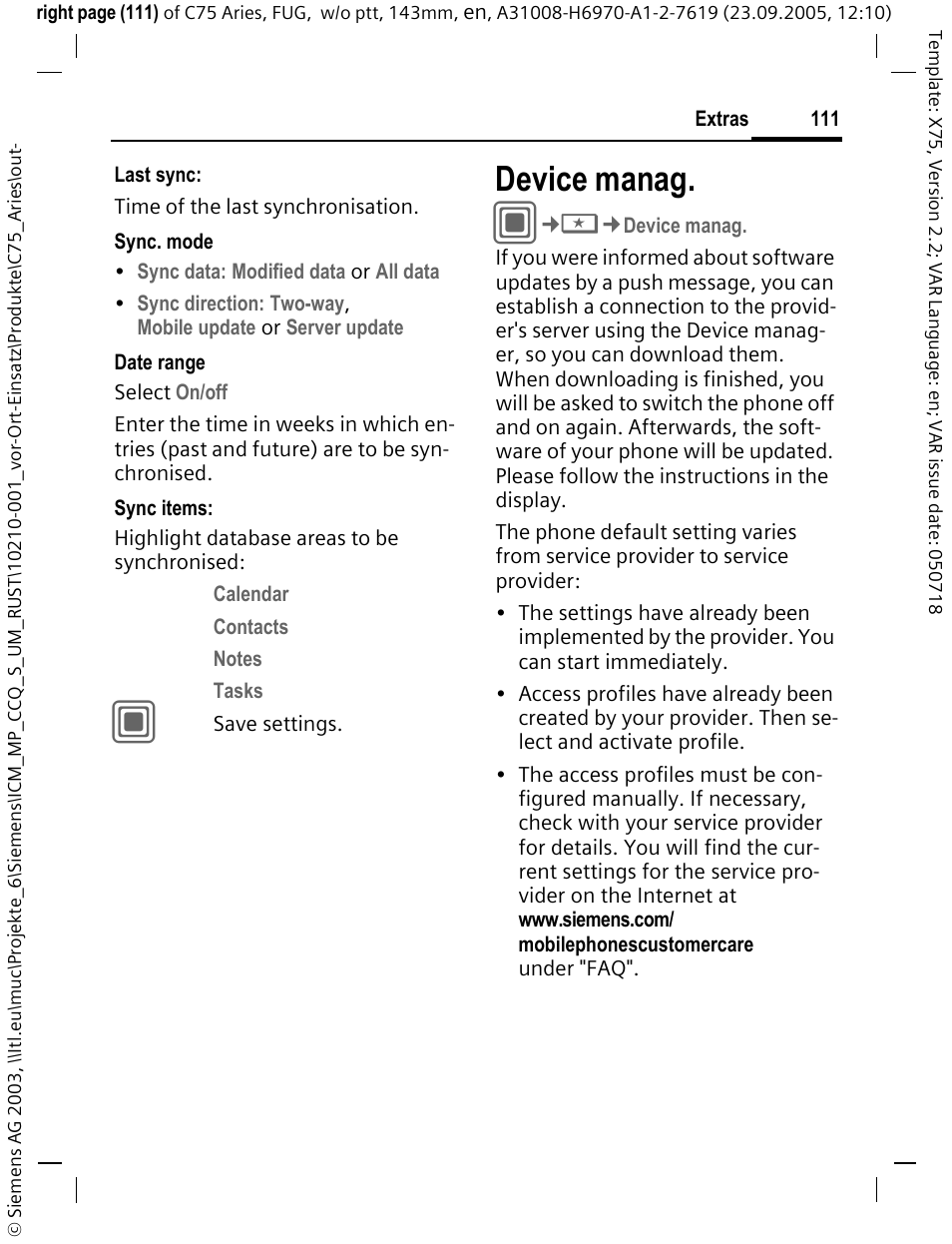 Device manag | Siemens C75 User Manual | Page 112 / 144
