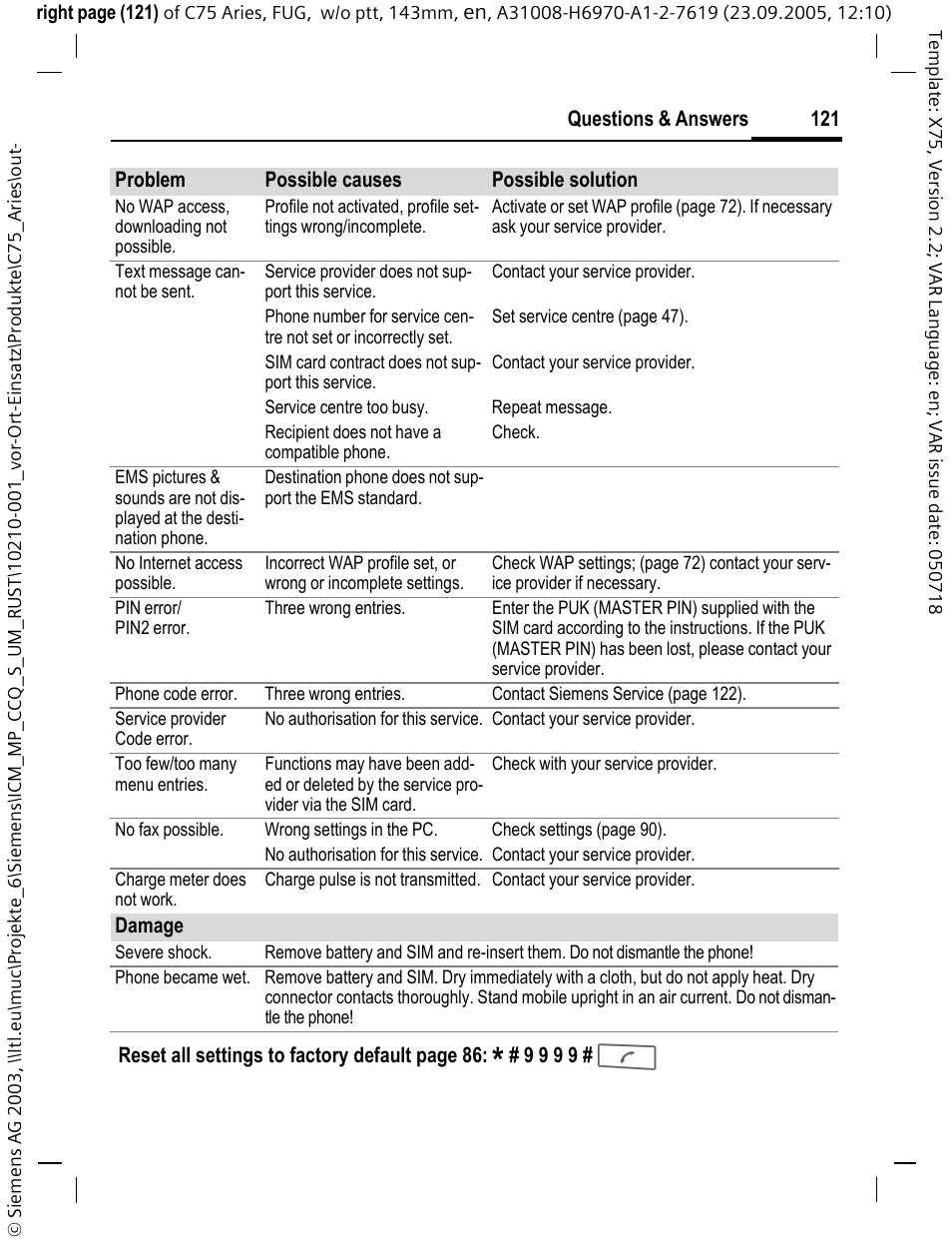 Siemens C75 User Manual | Page 122 / 144