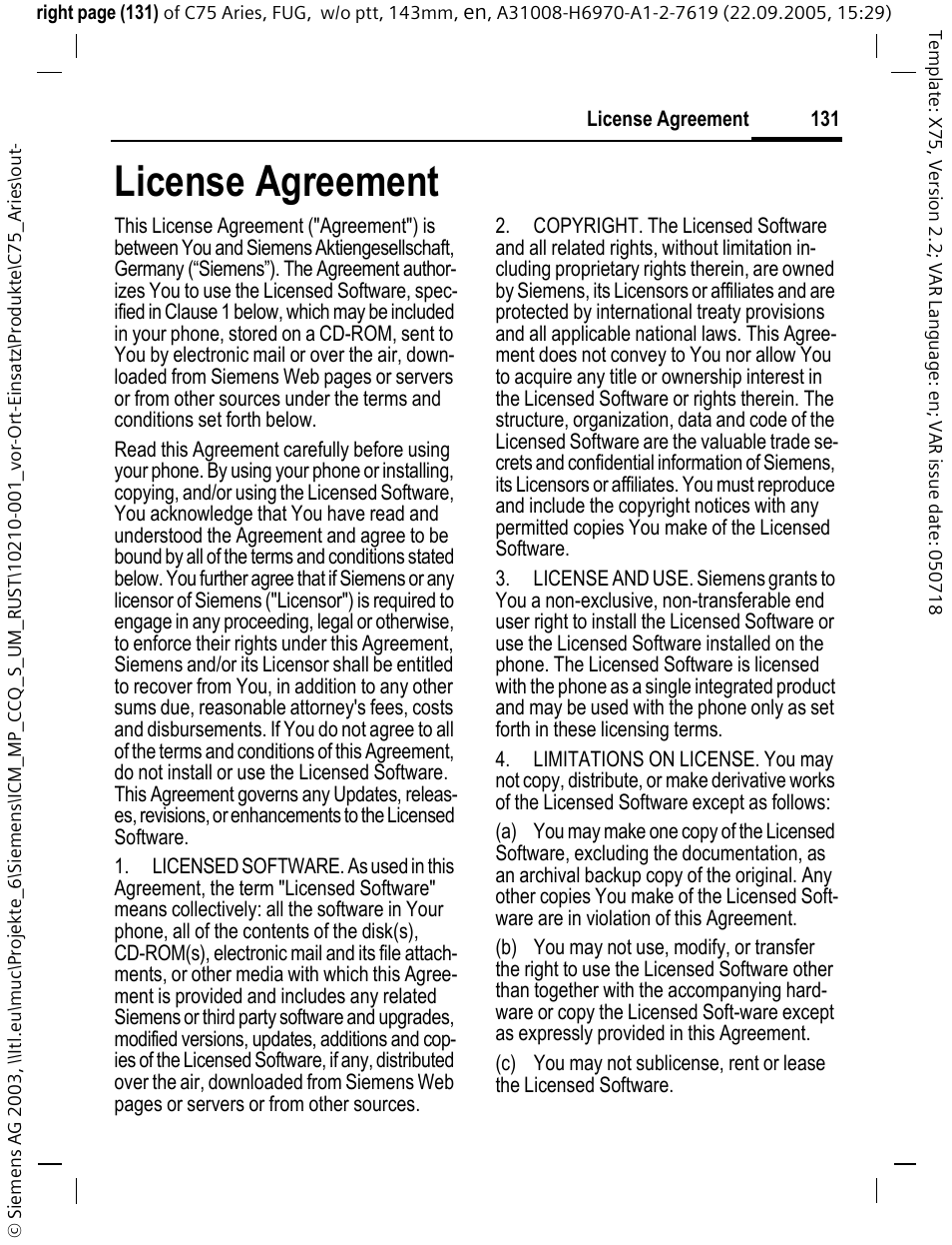 License agreement | Siemens C75 User Manual | Page 132 / 144