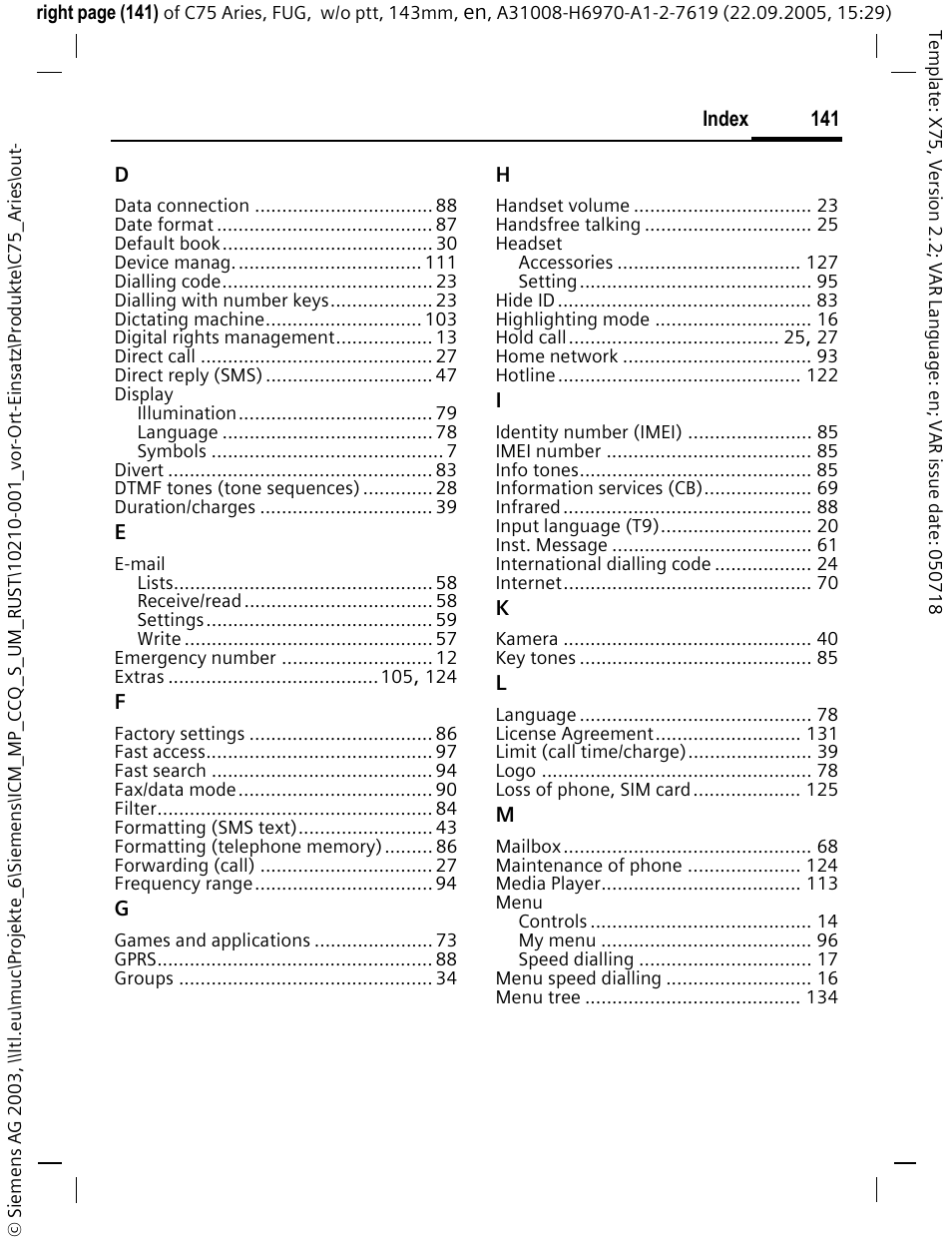 Siemens C75 User Manual | Page 142 / 144