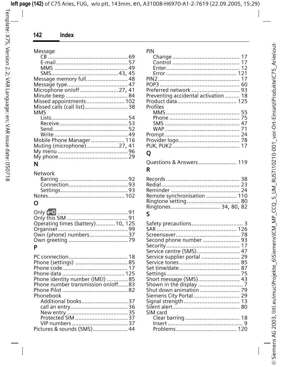 Siemens C75 User Manual | Page 143 / 144