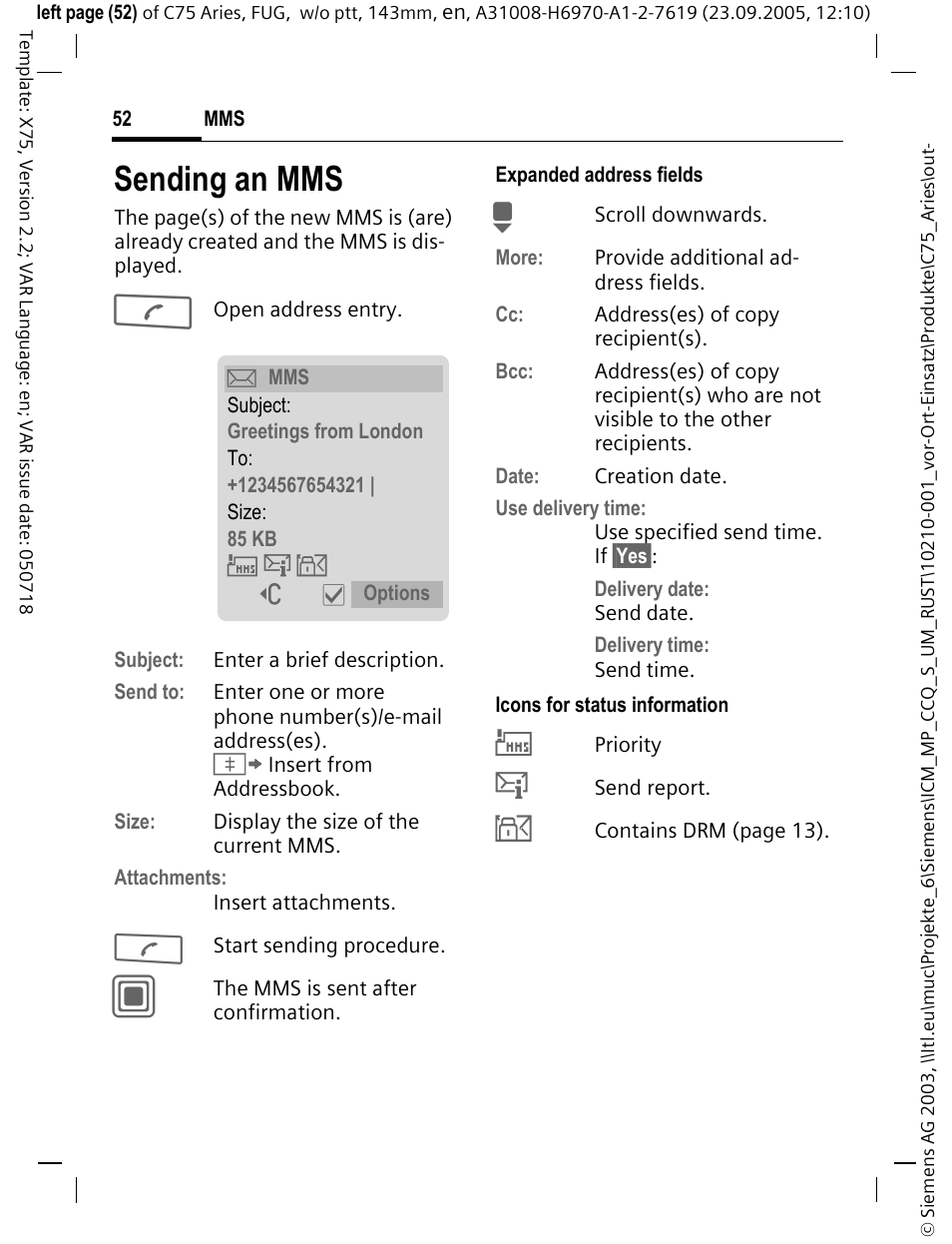 Sending an mms, Ю я б | Siemens C75 User Manual | Page 53 / 144