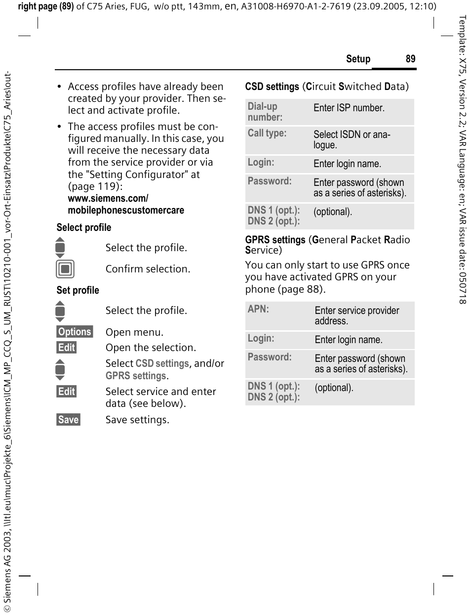 Siemens C75 User Manual | Page 90 / 144