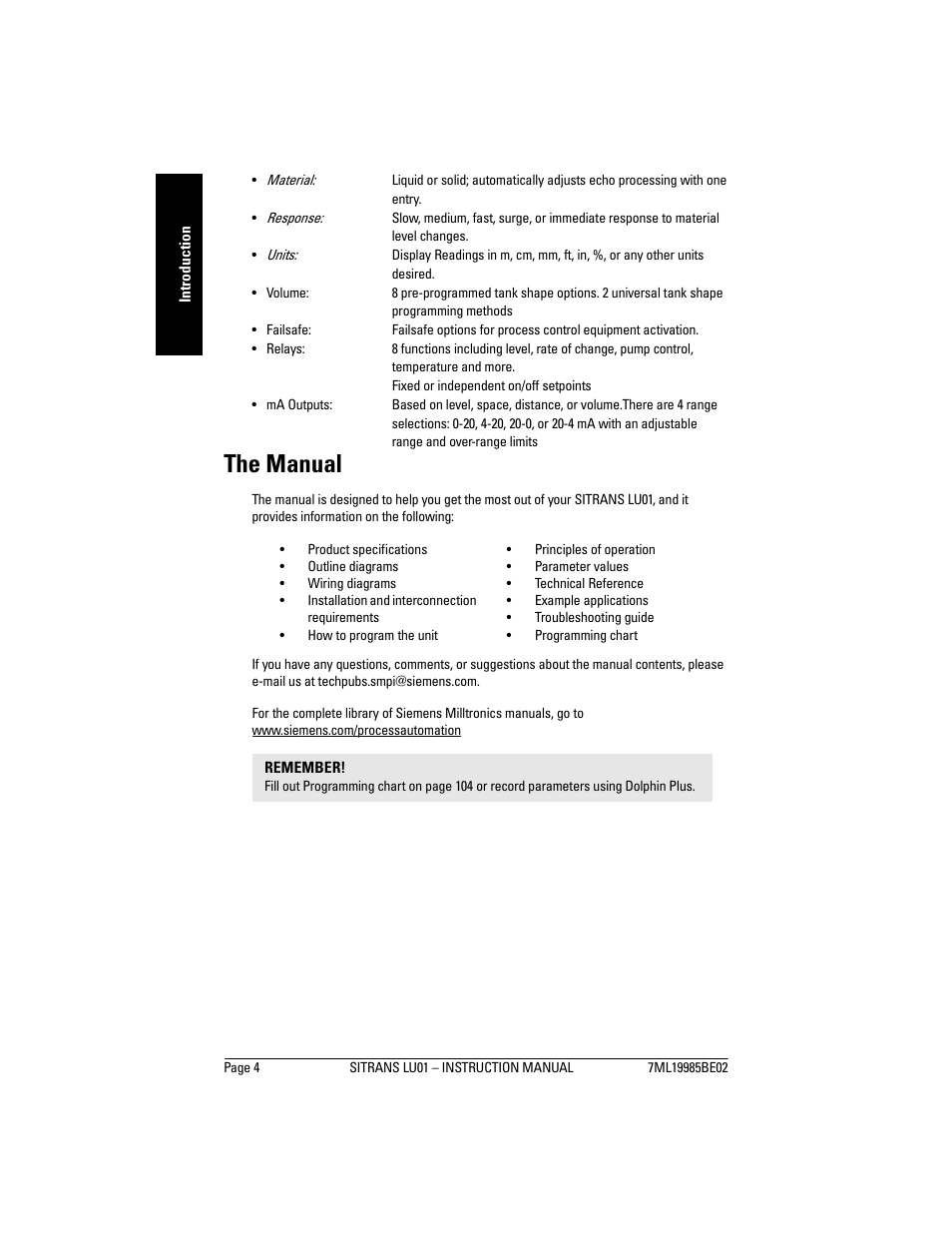 The manual | Siemens sitrans LU01 User Manual | Page 10 / 114