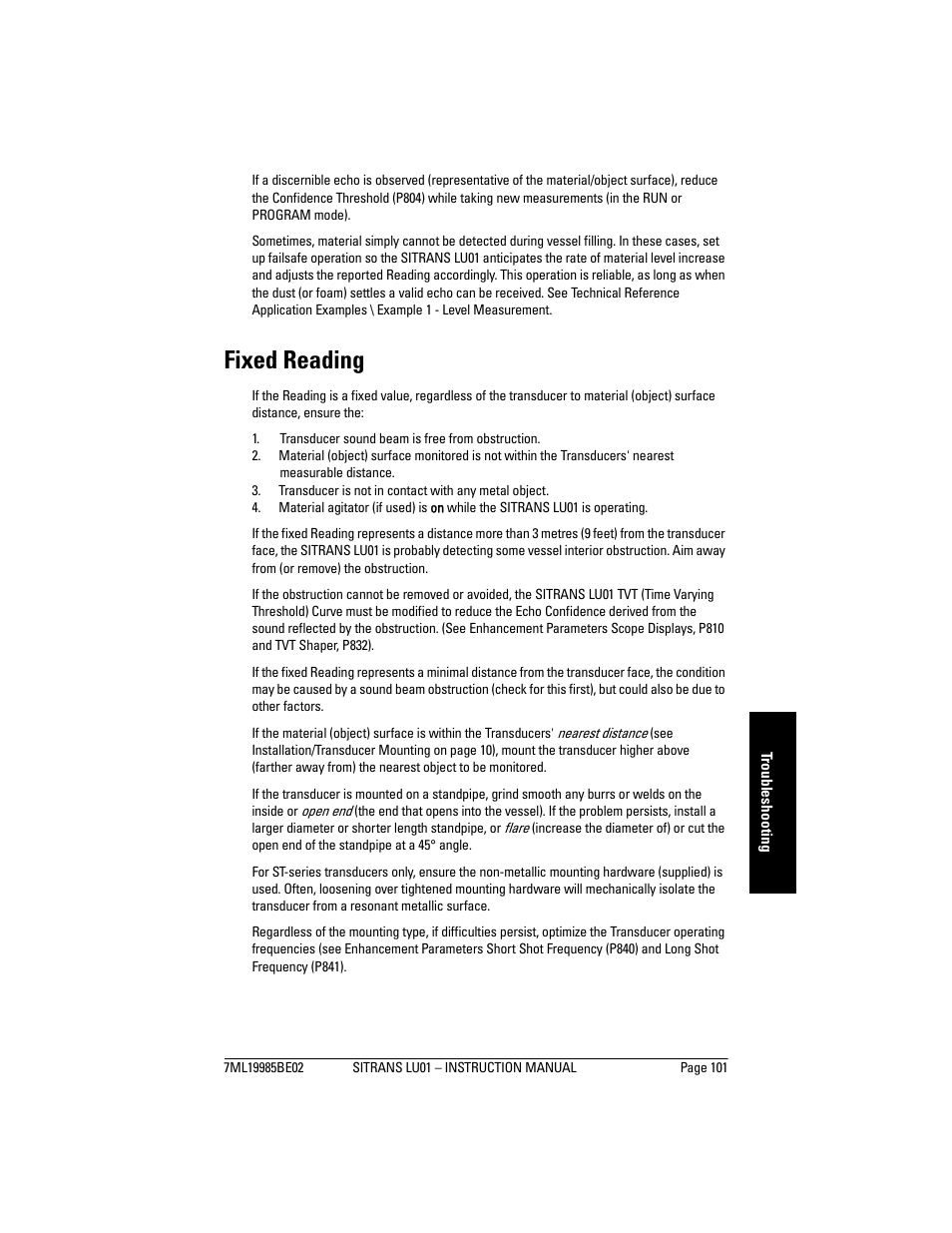 Fixed reading | Siemens sitrans LU01 User Manual | Page 107 / 114