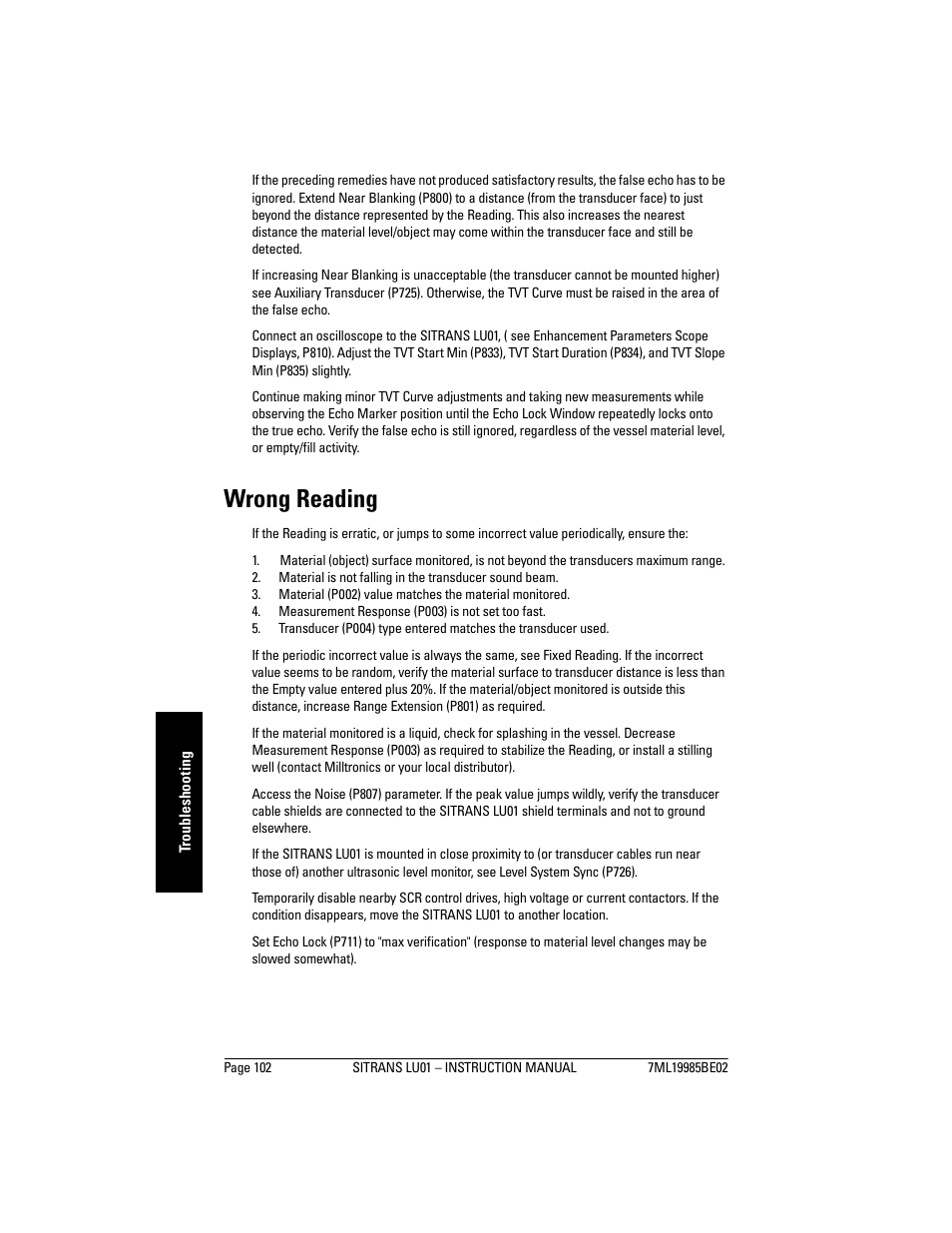 Wrong reading | Siemens sitrans LU01 User Manual | Page 108 / 114