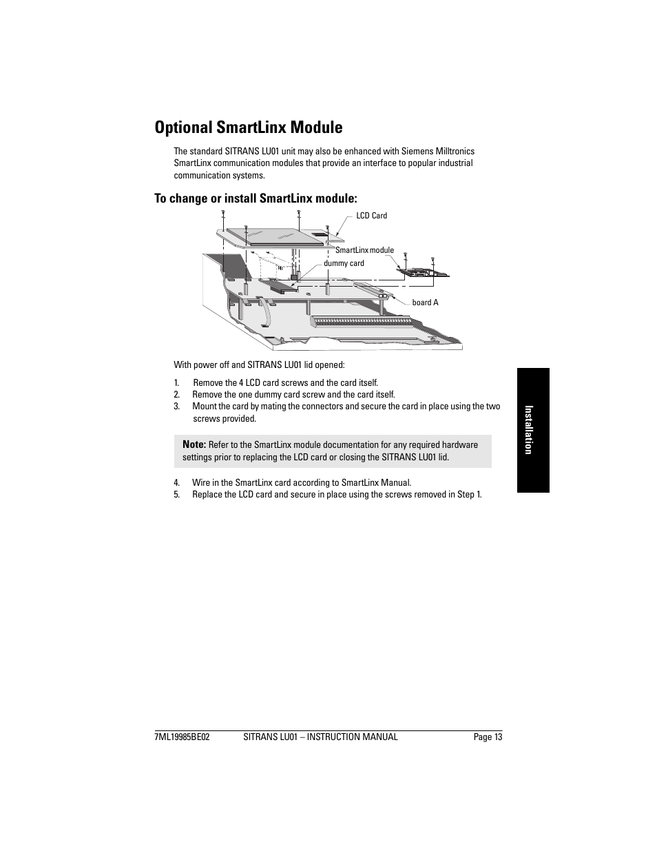 Optional smartlinx module | Siemens sitrans LU01 User Manual | Page 19 / 114