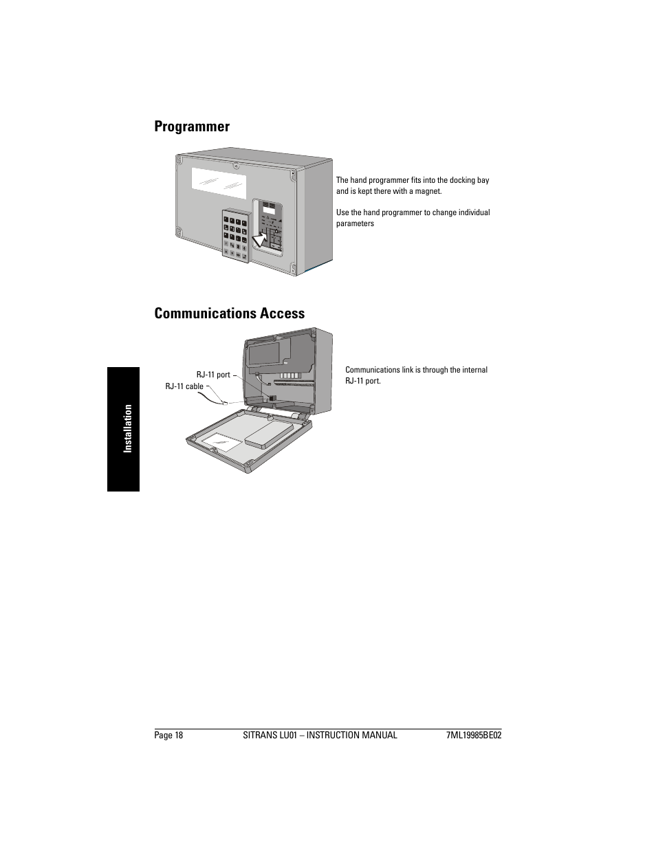 Programmer, Communications access, Programmer communications access | Siemens sitrans LU01 User Manual | Page 24 / 114