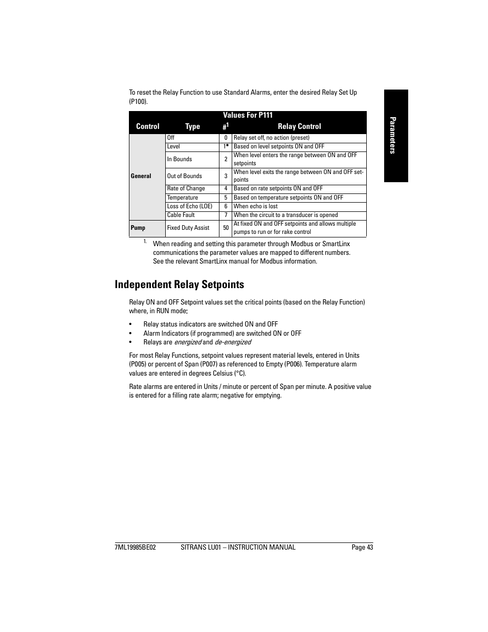 Independent relay setpoints | Siemens sitrans LU01 User Manual | Page 49 / 114