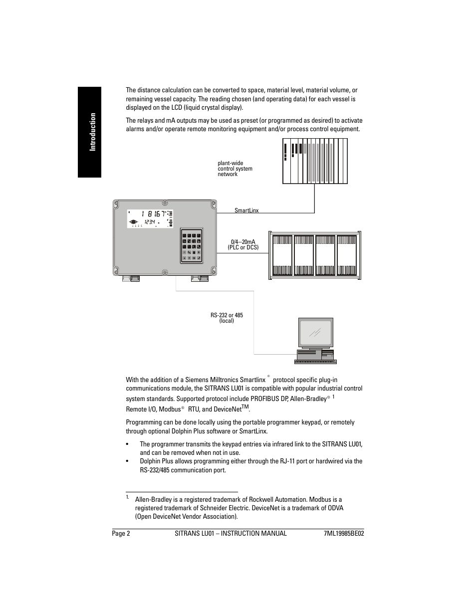 Int rod uct io n, Remote i/o, modbus® rtu, and devicenet | Siemens sitrans LU01 User Manual | Page 8 / 114