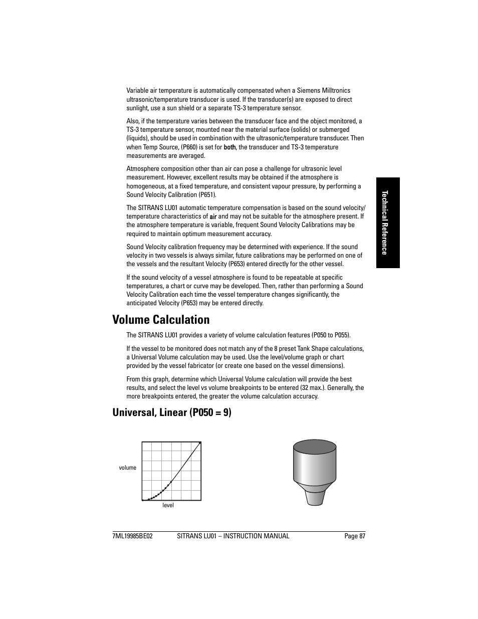 Volume calculation, Universal, linear (p050 = 9) | Siemens sitrans LU01 User Manual | Page 93 / 114