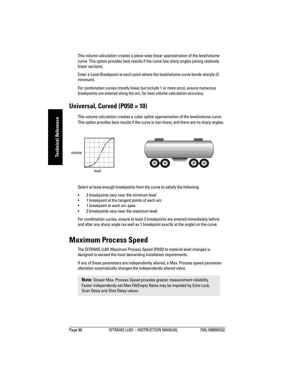 Universal, curved (p050 = 10), Maximum process speed | Siemens sitrans LU01 User Manual | Page 94 / 114