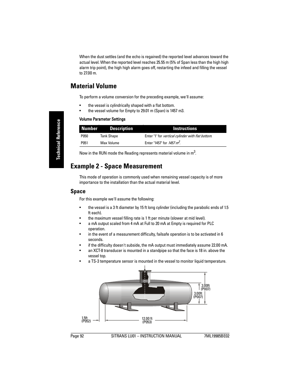 Material volume, Example 2 - space measurement, Material volume example 2 - space measurement | Space | Siemens sitrans LU01 User Manual | Page 98 / 114