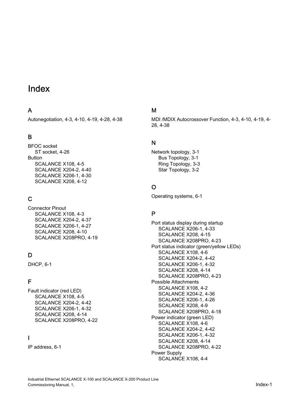 Index | Siemens SCALANCE X-200 User Manual | Page 119 / 121