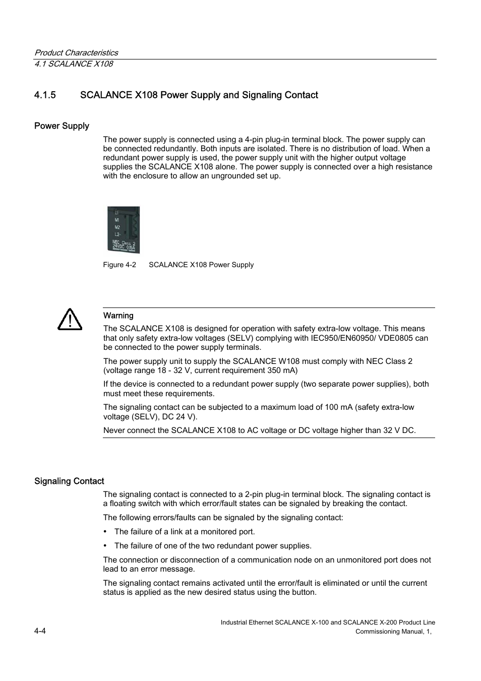 Scalance x108 power supply and signaling contact | Siemens SCALANCE X-200 User Manual | Page 18 / 121