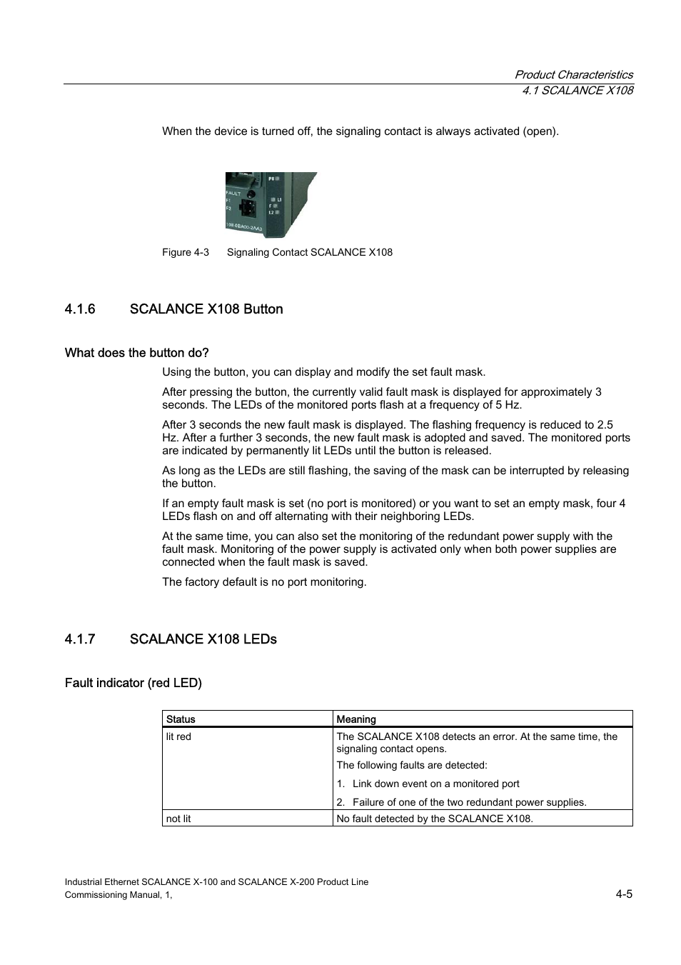 Scalance x108 button, Scalance x108 leds | Siemens SCALANCE X-200 User Manual | Page 19 / 121
