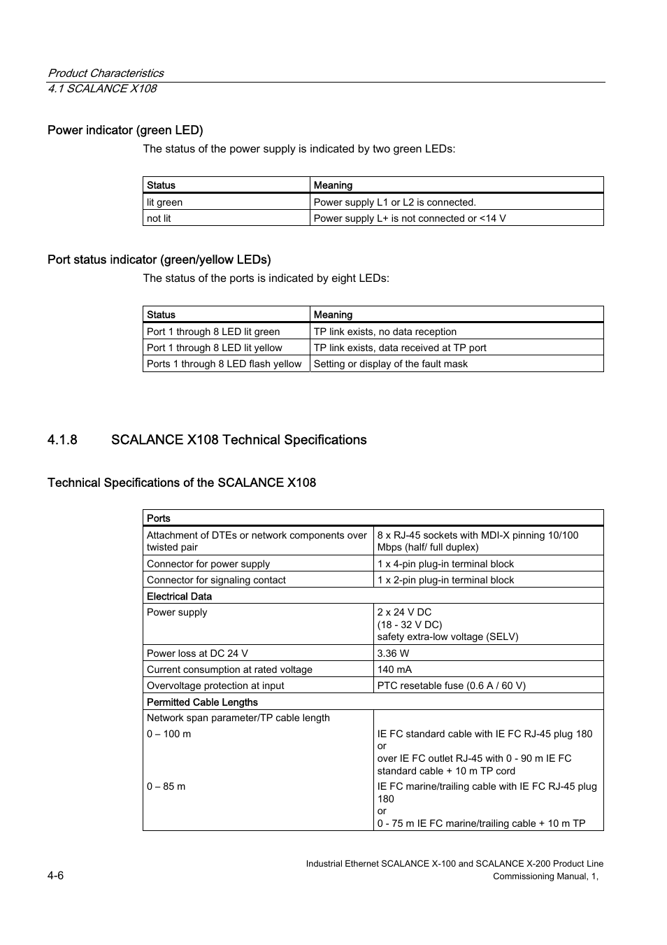 Scalance x108 technical specifications, 8 scalance x108 technical specifications | Siemens SCALANCE X-200 User Manual | Page 20 / 121