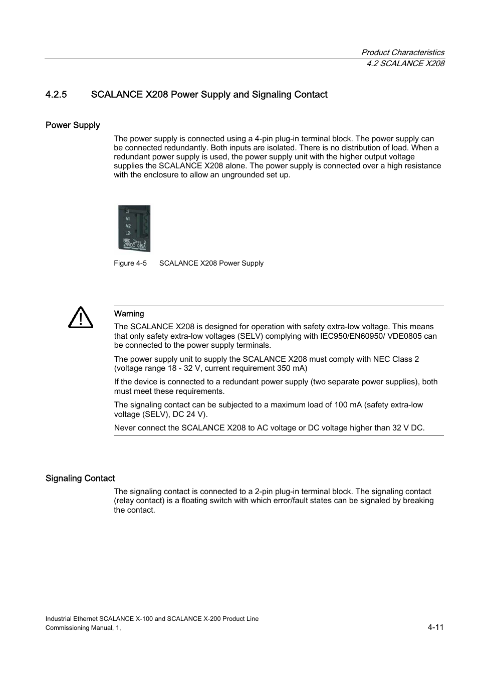 Scalance x208 power supply and signaling contact | Siemens SCALANCE X-200 User Manual | Page 25 / 121