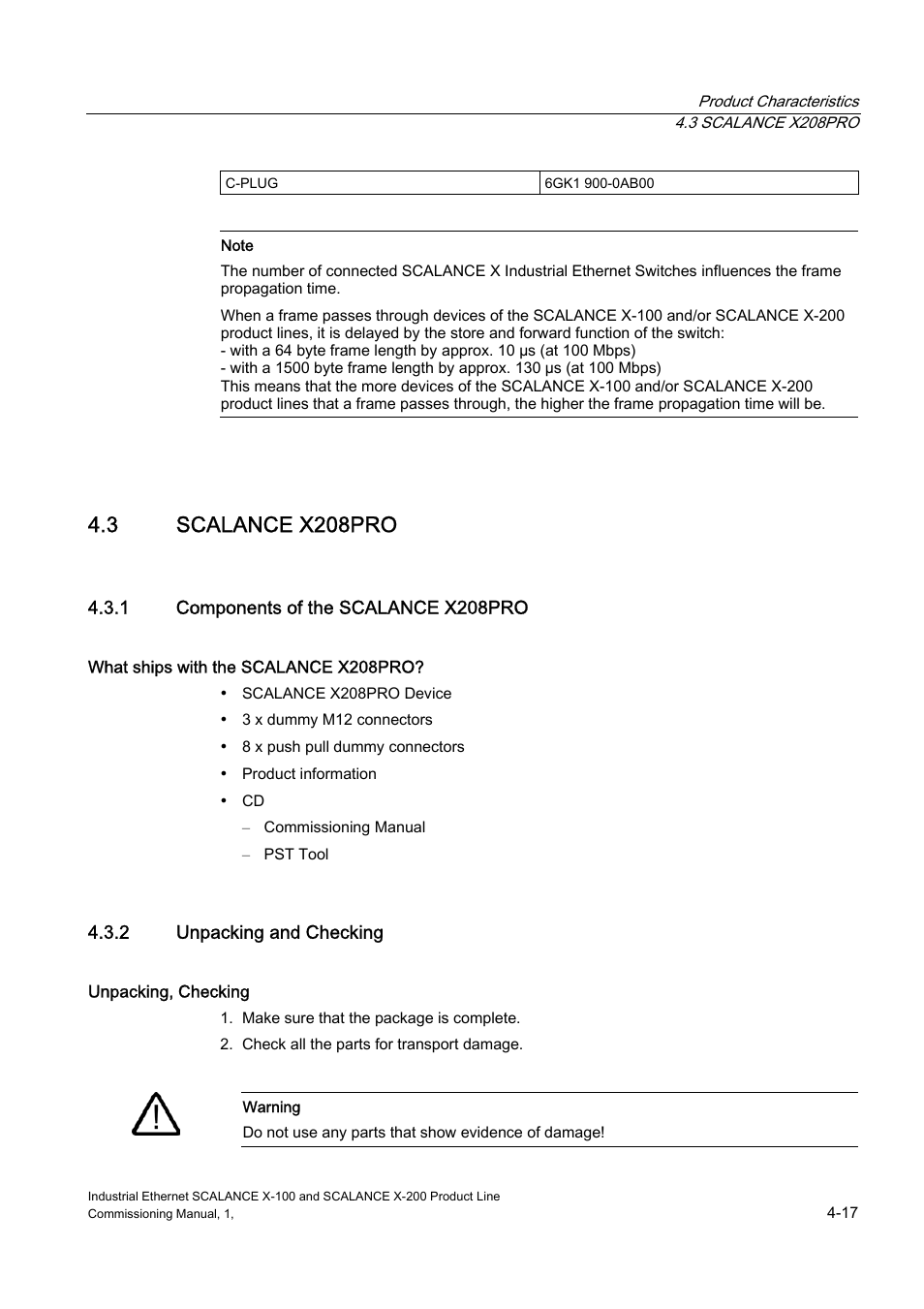 Scalance x208pro, Components of the scalance x208pro, Unpacking and checking | 3 scalance x208pro | Siemens SCALANCE X-200 User Manual | Page 31 / 121