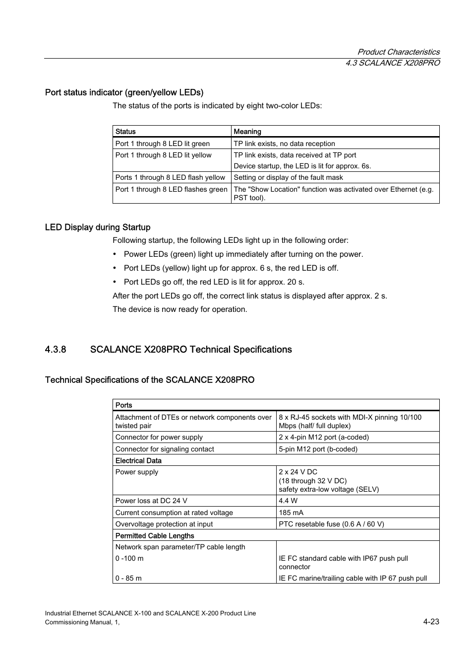Scalance x208pro technical specifications, 8 scalance x208pro technical specifications | Siemens SCALANCE X-200 User Manual | Page 37 / 121