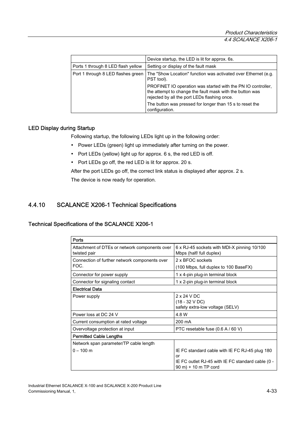 Scalance x206-1 technical specifications, 10 scalance x206-1 technical specifications | Siemens SCALANCE X-200 User Manual | Page 47 / 121