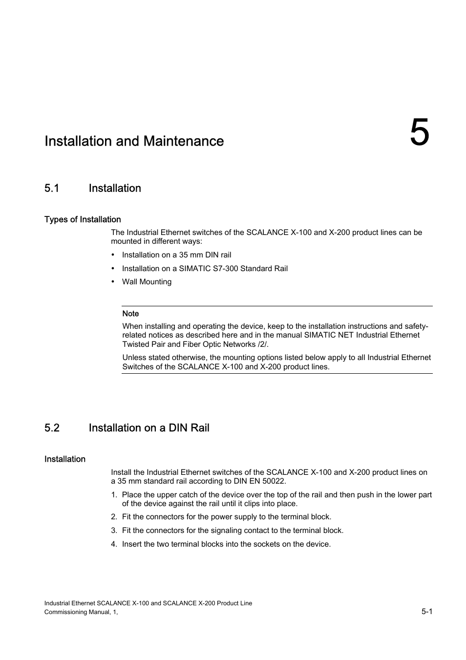 Installation and maintenance, Installation, Installation on a din rail | Siemens SCALANCE X-200 User Manual | Page 61 / 121