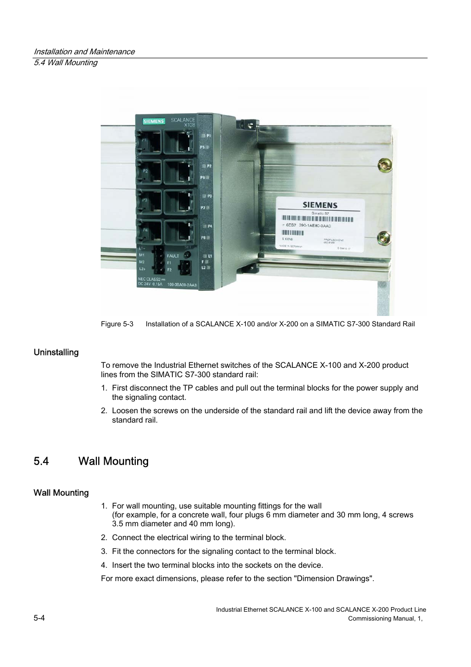 Wall mounting, 4 wall mounting | Siemens SCALANCE X-200 User Manual | Page 64 / 121