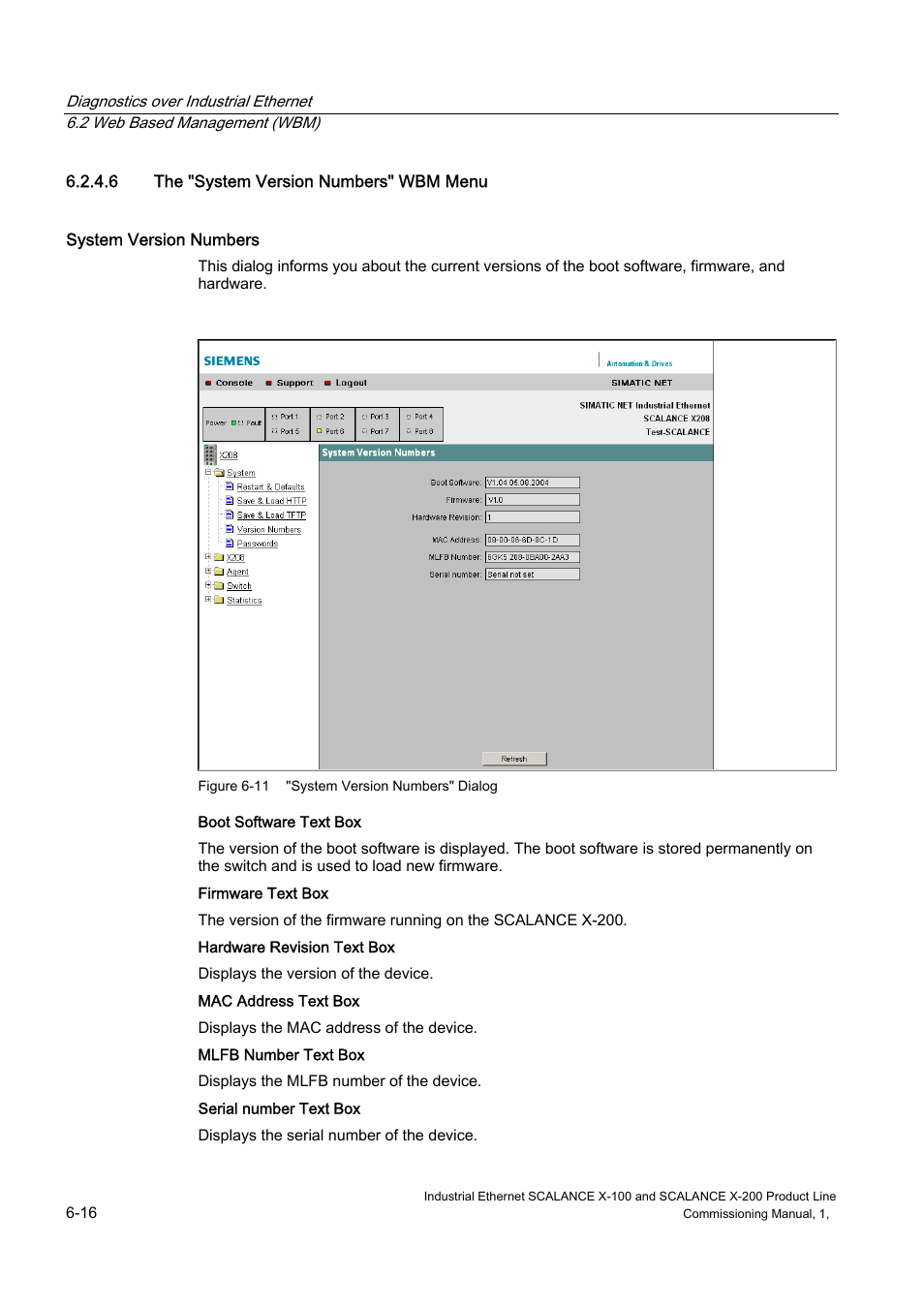 The "system version numbers" wbm menu, 6 the "system version numbers" wbm menu | Siemens SCALANCE X-200 User Manual | Page 84 / 121