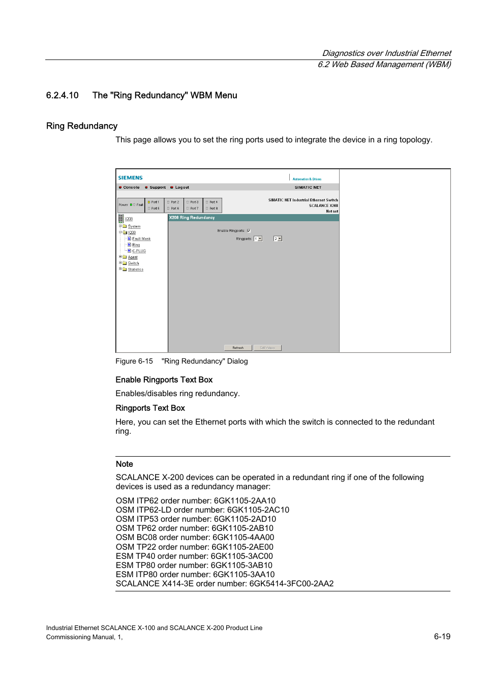 The "ring redundancy" wbm menu, 10 the "ring redundancy" wbm menu | Siemens SCALANCE X-200 User Manual | Page 87 / 121