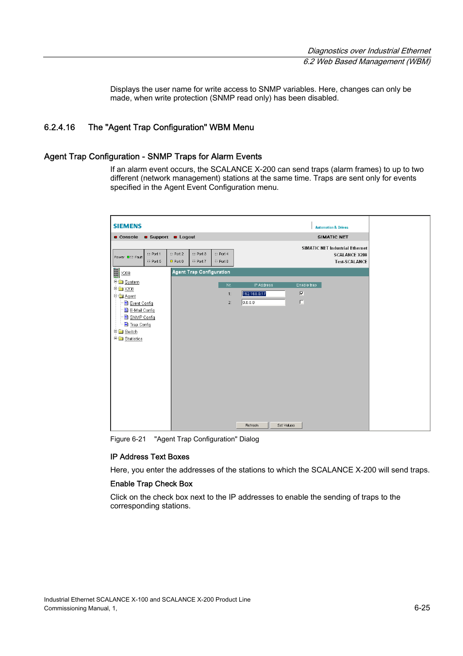 The "agent trap configuration" wbm menu, 16 the "agent trap configuration" wbm menu | Siemens SCALANCE X-200 User Manual | Page 93 / 121