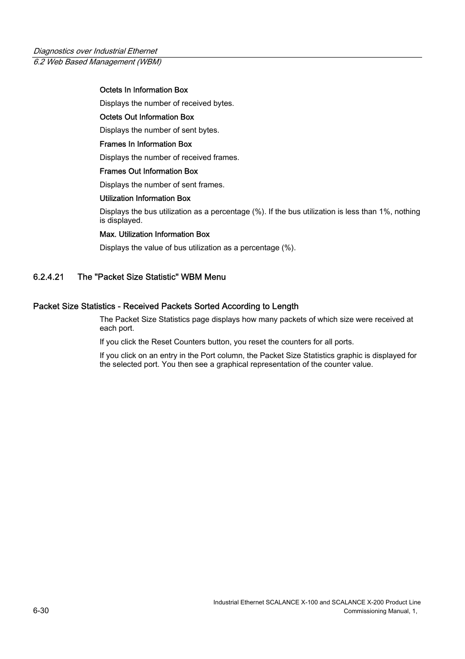 The "packet size statistic" wbm menu, 21 the "packet size statistic" wbm menu | Siemens SCALANCE X-200 User Manual | Page 98 / 121