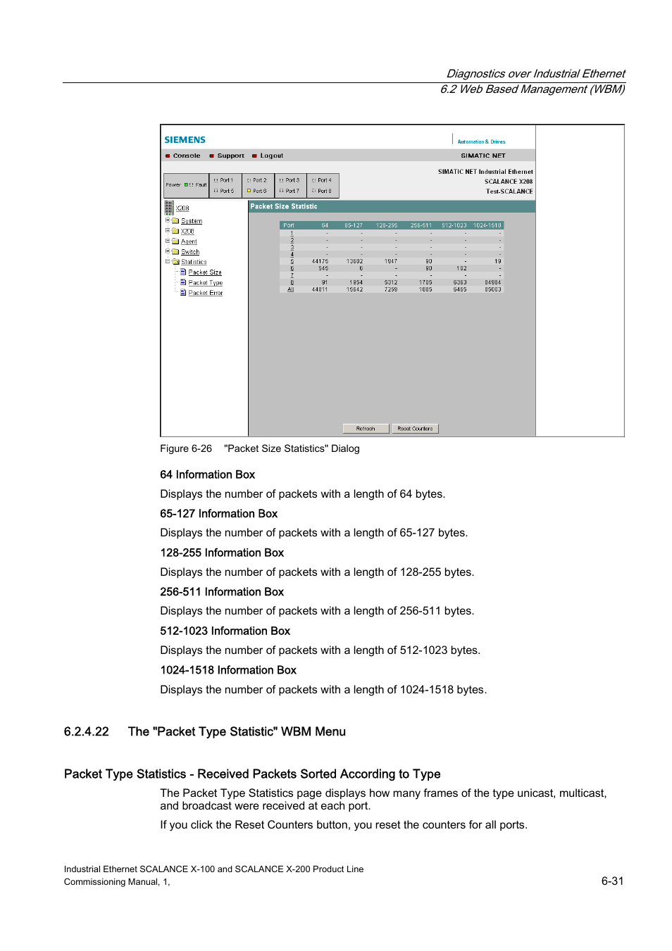 The "packet type statistic" wbm menu, 22 the "packet type statistic" wbm menu | Siemens SCALANCE X-200 User Manual | Page 99 / 121