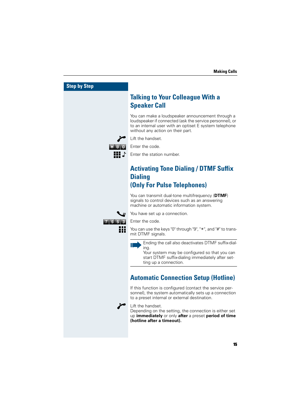 Talking to your colleague with a speaker call, Automatic connection setup (hotline) | Siemens HiPath 5000 RSM User Manual | Page 15 / 62