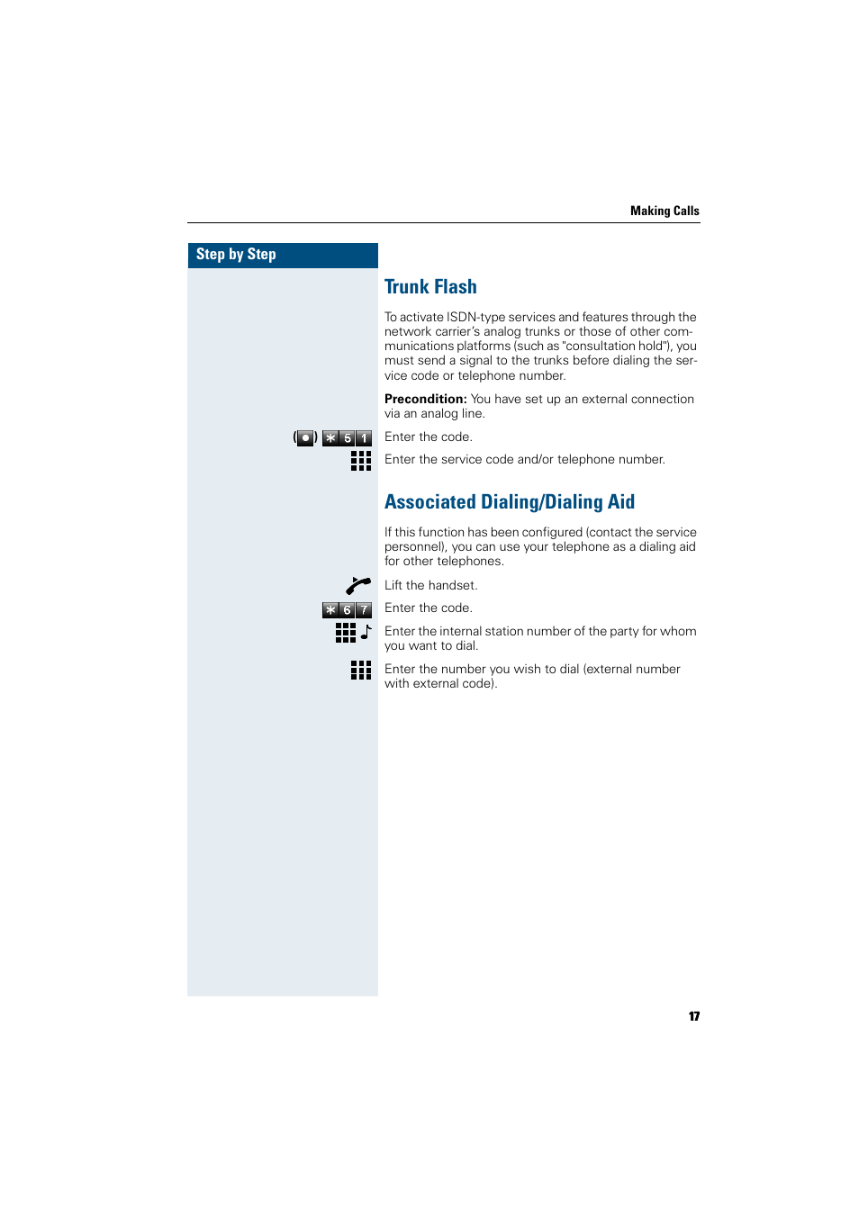 Trunk flash, Associated dialing/dialing aid, Trunk flash associated dialing/dialing aid | Siemens HiPath 5000 RSM User Manual | Page 17 / 62