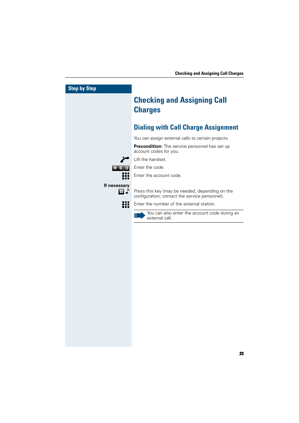 Checking and assigning call charges, Dialing with call charge assignment | Siemens HiPath 5000 RSM User Manual | Page 23 / 62