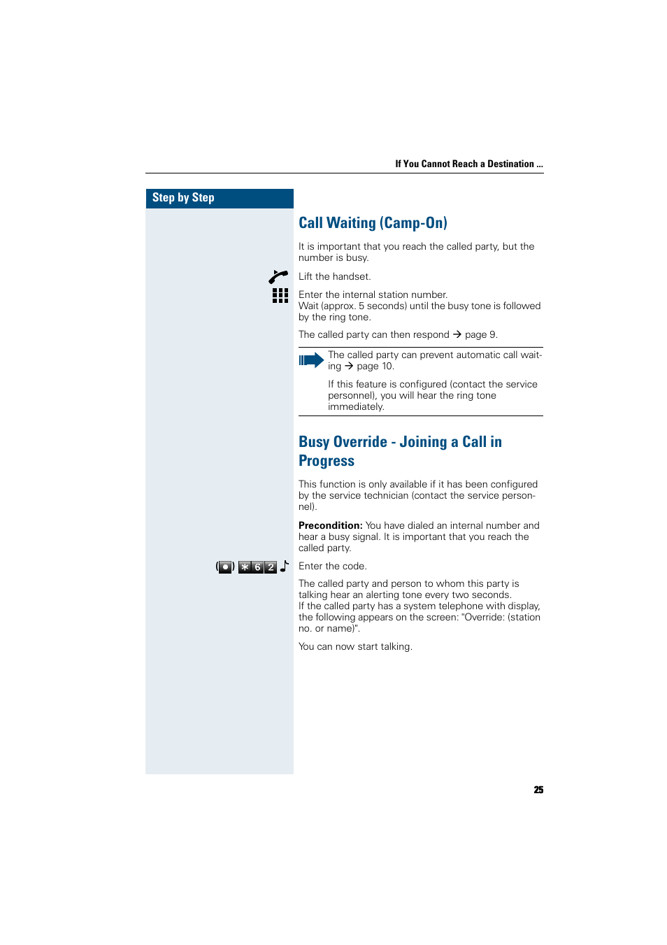 Call waiting (camp-on), Busy override - joining a call in progress | Siemens HiPath 5000 RSM User Manual | Page 25 / 62