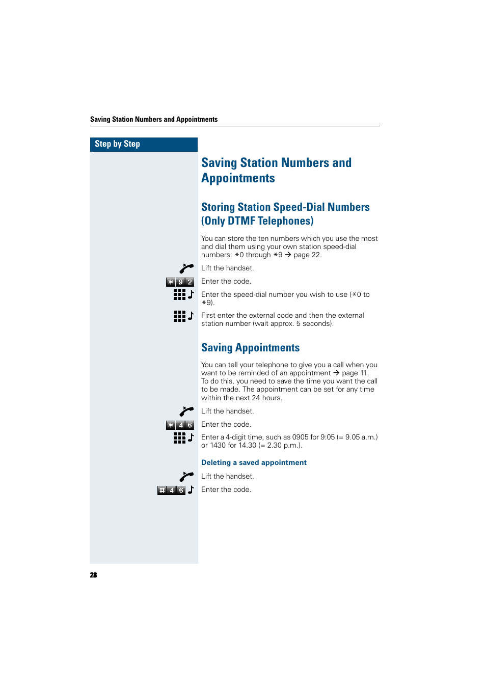 Saving station numbers and appointments, Saving appointments, Deleting a saved appointment | Siemens HiPath 5000 RSM User Manual | Page 28 / 62