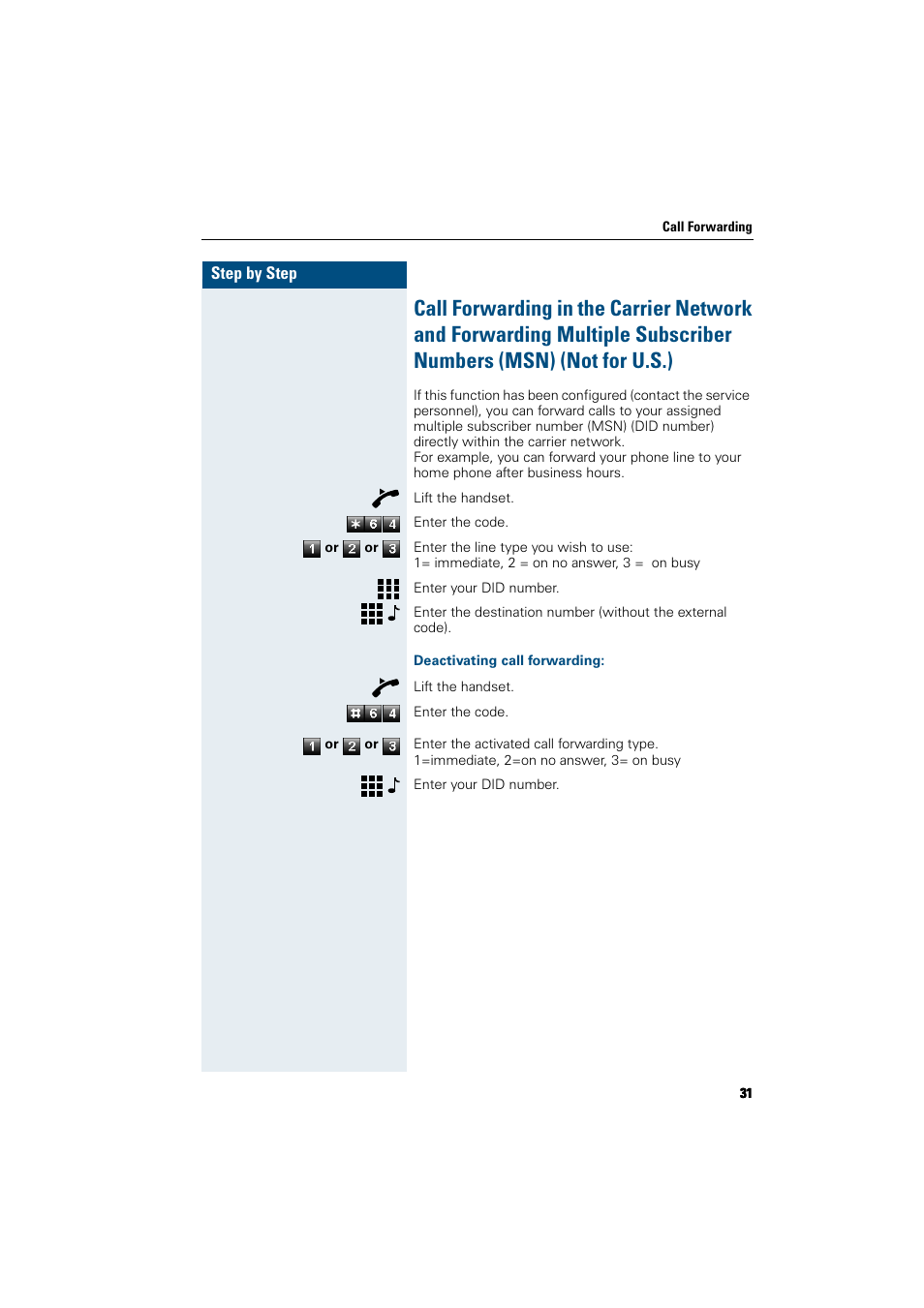 Deactivating call forwarding | Siemens HiPath 5000 RSM User Manual | Page 31 / 62