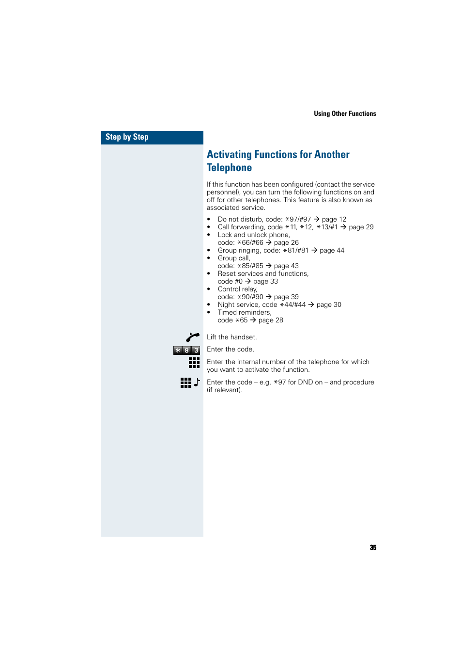 Activating functions for another telephone | Siemens HiPath 5000 RSM User Manual | Page 35 / 62