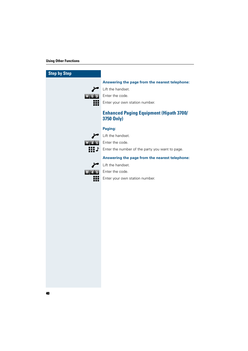 Enhanced paging equipment (hipath3700/ 3750 only), Paging, Enhanced paging equipment (hipath 3700/3750 only) | Team and executive/secretary functions | Siemens HiPath 5000 RSM User Manual | Page 40 / 62