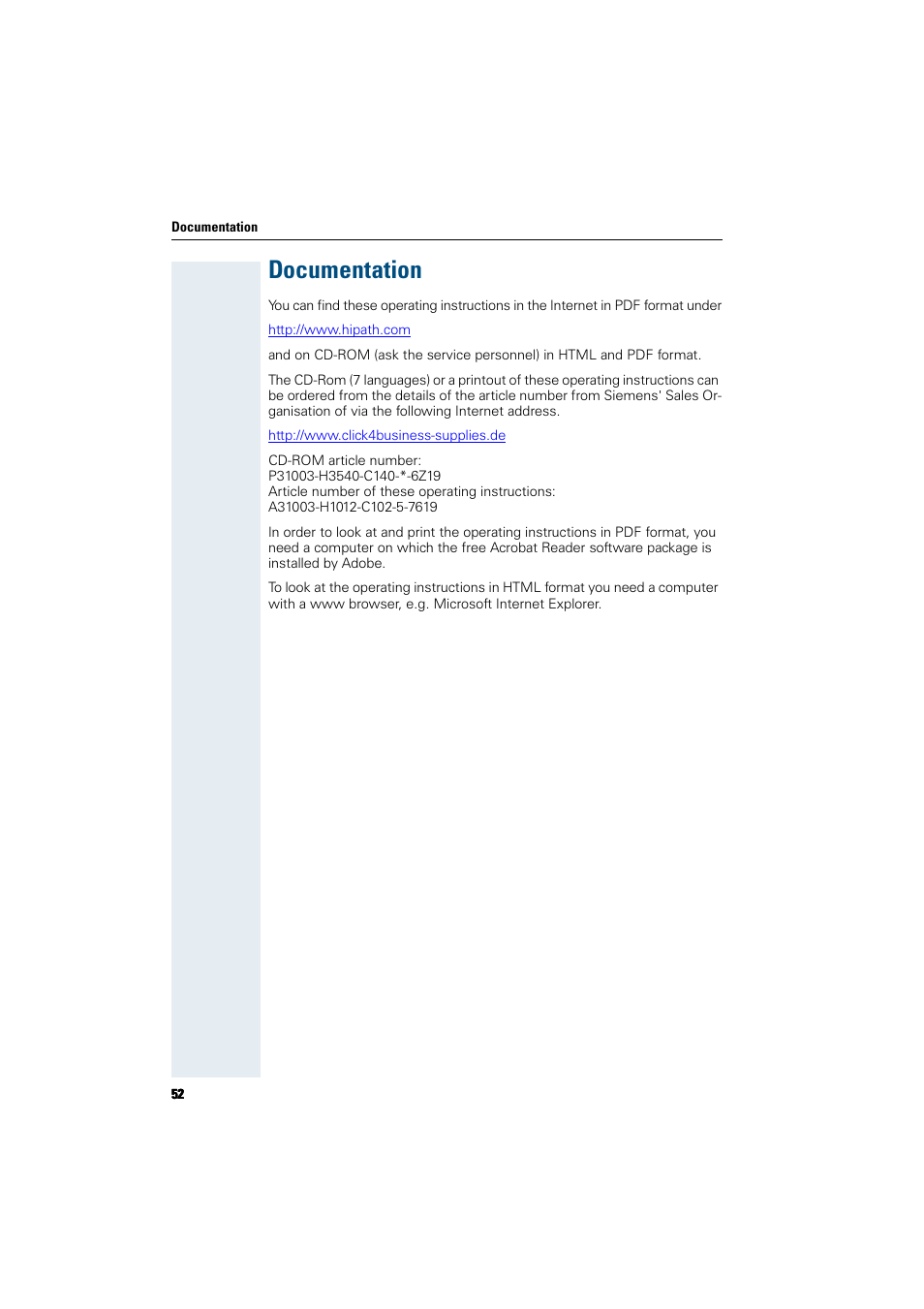 Documentation | Siemens HiPath 5000 RSM User Manual | Page 52 / 62