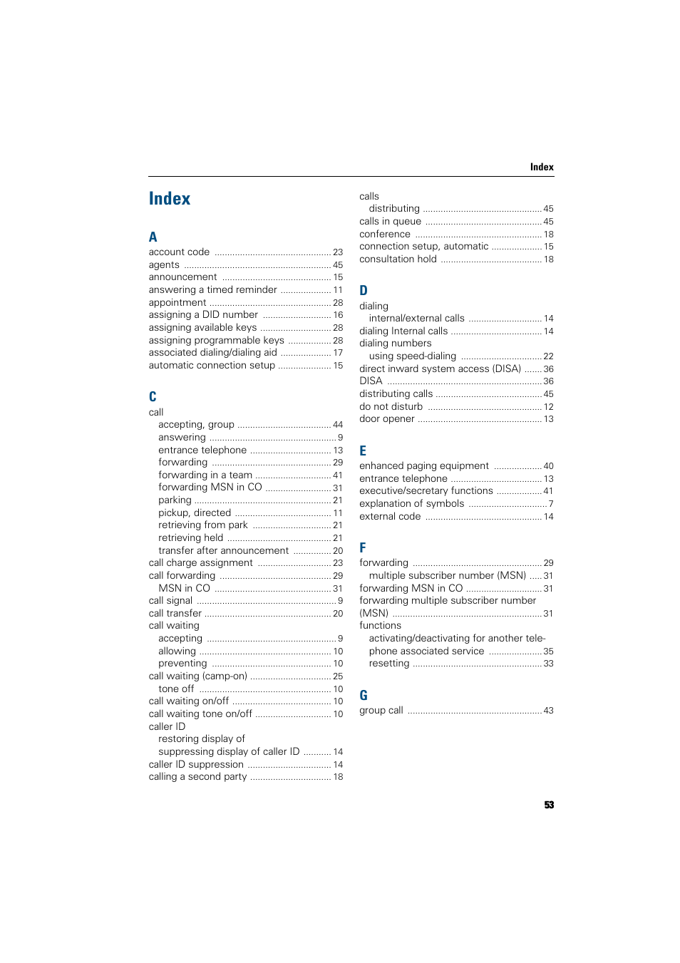 Index | Siemens HiPath 5000 RSM User Manual | Page 53 / 62