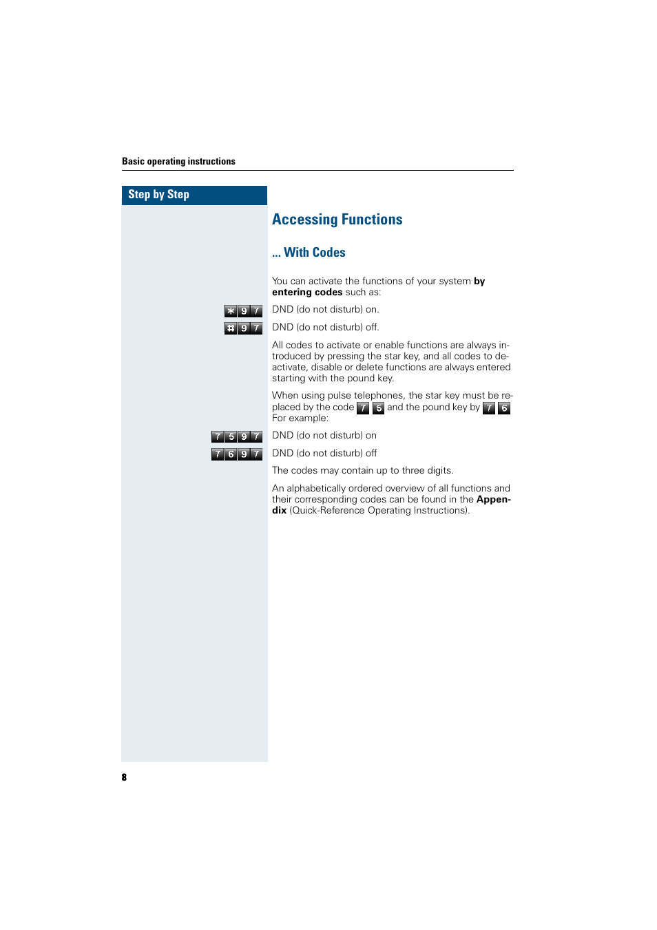 Accessing functions, With codes, Basic and enhanced functions | Siemens HiPath 5000 RSM User Manual | Page 8 / 62